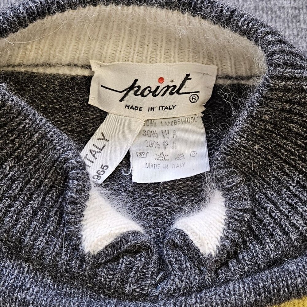 Point Sweater Women M/L Gray Floral Embroidery Italy LS Crewneck Wool Blend Boho - Picture 3 of 11